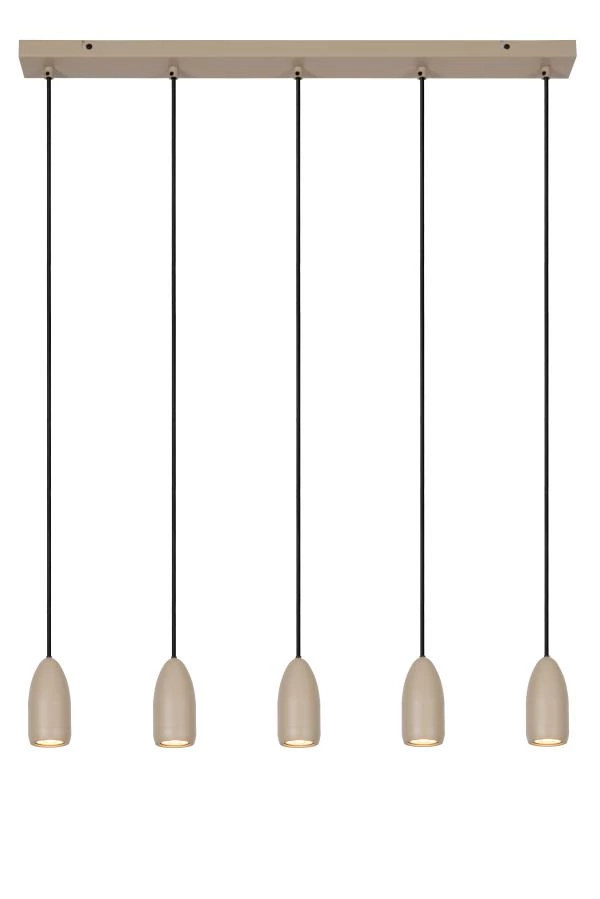 Lucide EVORA - Hanglamp - Ø 10 cm - 5xGU10 - Taupe - aan 1