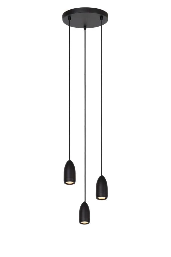 Lucide EVORA - Hanglamp - Ø 25 cm - 3xGU10 - Zwart - aan