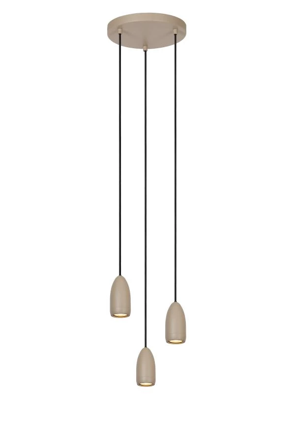 Lucide EVORA - Hanglamp - Ø 25 cm - 3xGU10 - Taupe - aan 1