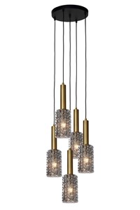 Lucide CORALIE - Pendant light - Ø 30 cm - 5xE27 - Matt Gold / Brass on 2