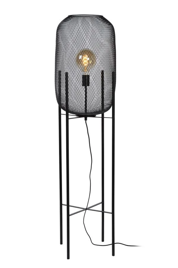 Lucide MESH - Vloerlamp - Ø 35 cm - 1xE27 - Zwart - aan