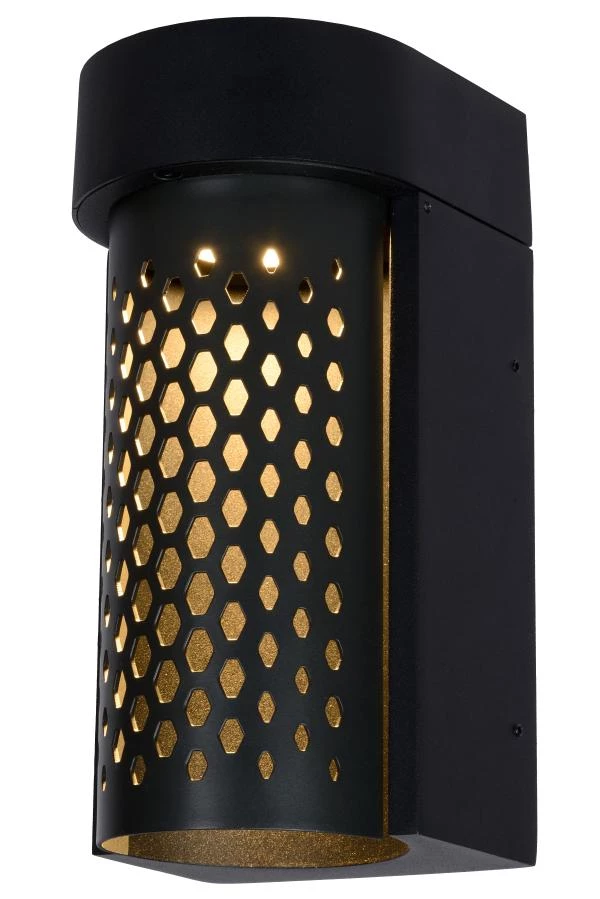 Lucide KIRAN - Wandleuchte Außen - LED - 1x10W 2700K - IP65 - Schwarz - EINgeschaltet