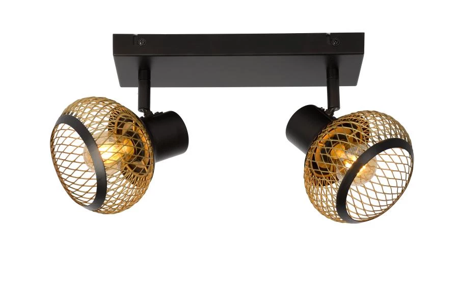 Lucide LUCAS - Plafondspot - 2xE14 - Mat Goud / Messing - aan 2