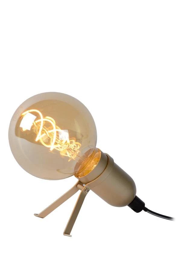 Lucide PUKKI - Tischlampe - LED - E27 - 1x5W 2200K - Mattes Gold / Messing - EINgeschaltet 2