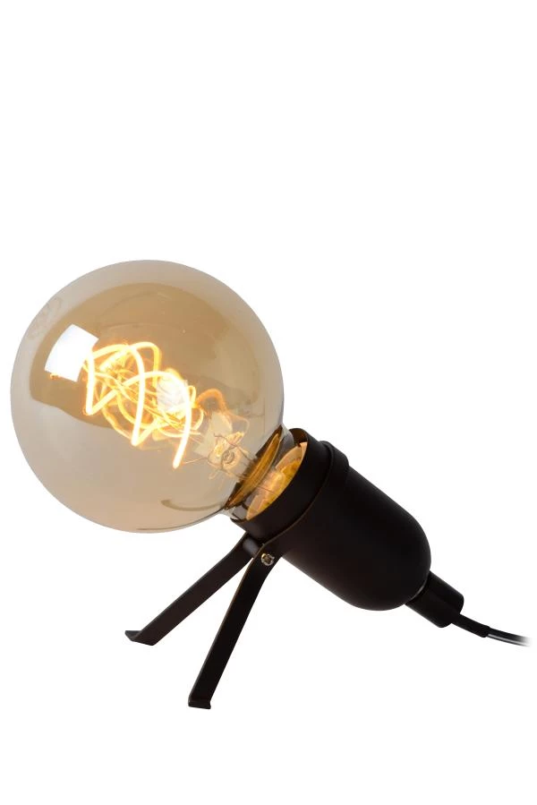 Lucide PUKKI - Tafellamp - LED - E27 - 1x5W 2200K - Zwart - aan