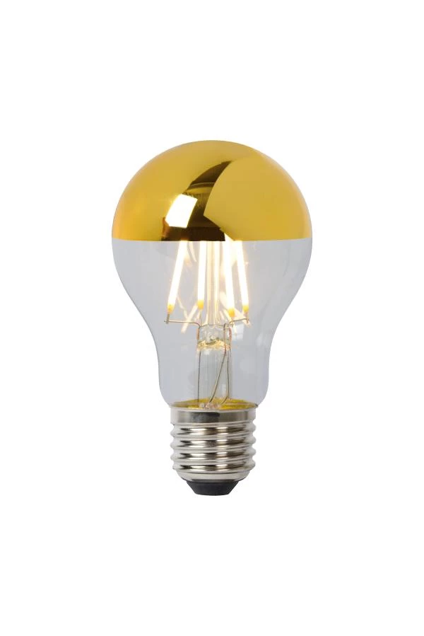 Lucide A60 SPIEGEL - Filament lamp - Ø 6 cm - LED Dimb. - E27 - 1x5W 2700K - Goud - aan