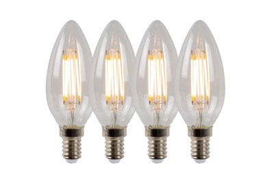 Lucide C35 - Ampoule filament - Ø 3,5 cm - LED Dim. - E14 - 4x4W 2700K - Transparent - Ensemble de 4