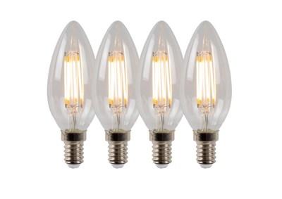 Lucide C35 - Filament lamp - Ø 3,5 cm - LED Dimb. - E14 - 4x4W 2700K - Transparant - Set van 4