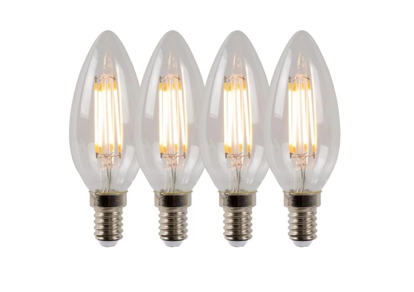 Lucide C35 - Glühfadenlampe - Ø 3,5 cm - LED Dim. - E14 - 4x4W 2700K - Transparent - Set von 4 - EINgeschaltet