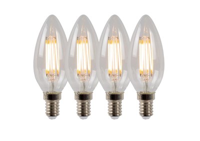 Lucide C35 - Lámpara de filamento - Ø 3,5 cm - LED Regul. - E14 - 4x4W 2700K - Transparente - Set de 4
