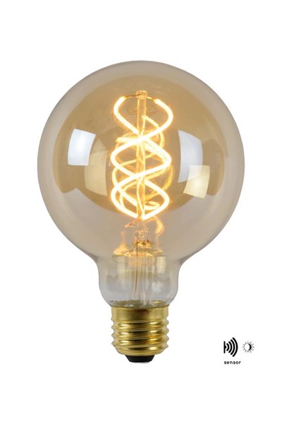 Lucide G95 TWILIGHT SENSOR - Ampoule filament - Ø 9,5 cm - LED - E27 - 1x4W 2200K - Détecteur Jour/Nuit - Ambre