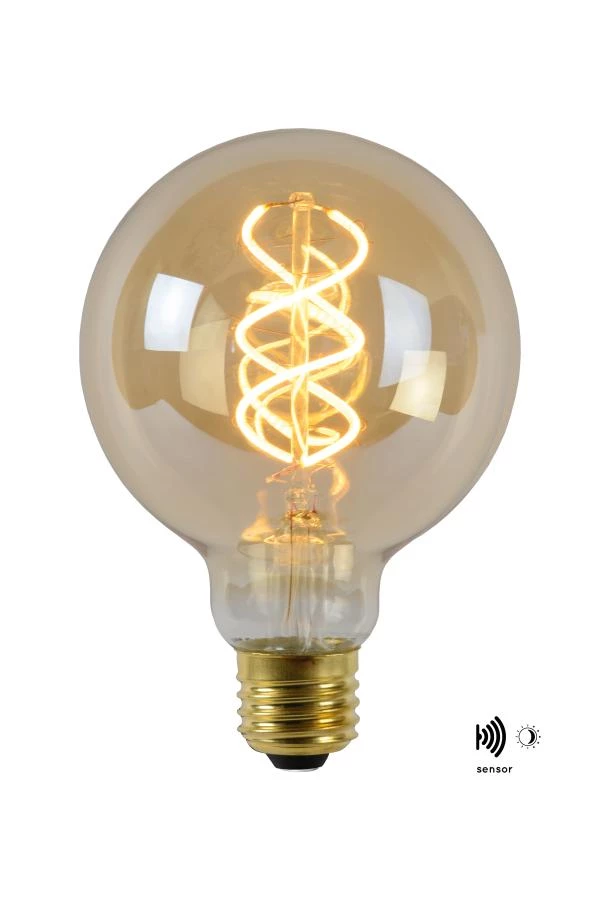 Lucide G95 TWILIGHT SENSOR - Ampoule filament - Ø 9,5 cm - LED - E27 - 1x4W 2200K - Détecteur Jour/Nuit - Ambre - AAN 2