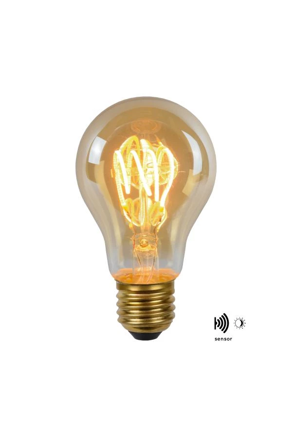 Lucide A60 TWILIGHT SENSOR - Glühfadenlampe Außen - Ø 6 cm - LED - E27 - 1x4W 2200K - Tag / Nacht-Sensor - Amber - AAN 2