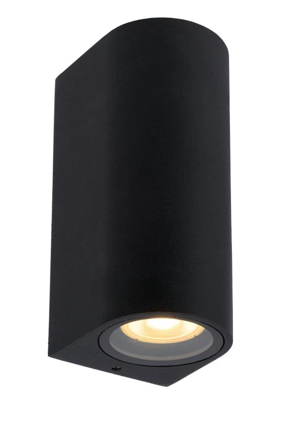 Lucide ZARO - Wandspot / Wandlamp Binnen/Buiten - 2xGU10 - IP44 - Zwart - aan