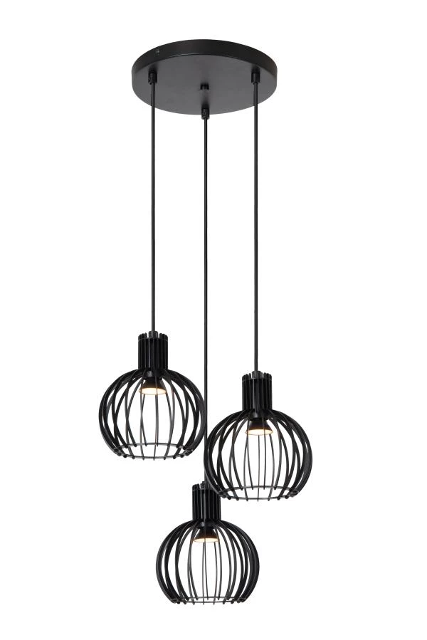 Lucide MIKAELA - Hanglamp - Ø 32 cm - 3xE14 - Zwart - aan