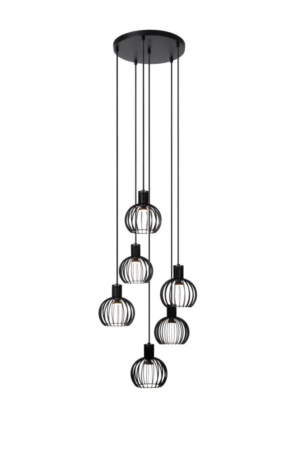 Lucide MIKAELA - Hanglamp - Ø 35 cm - 6xE14 - Zwart - aan