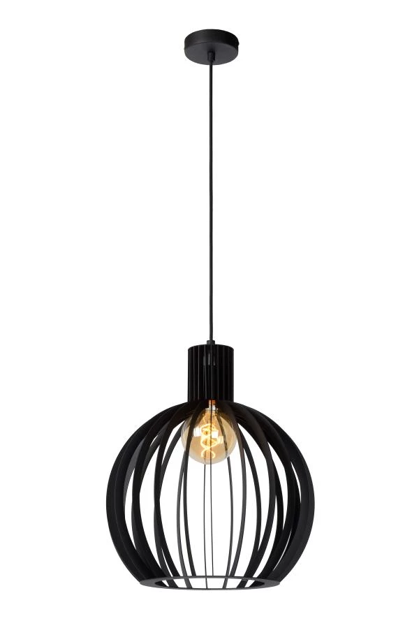 Lucide MIKAELA - Hanglamp - Ø 35 cm - 1xE27 - Zwart - aan