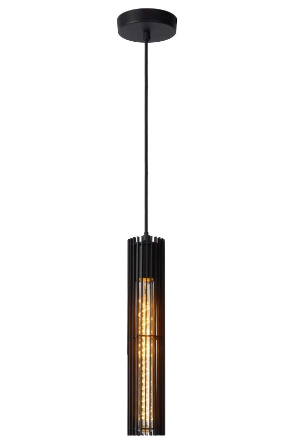 Lucide LIONEL - Hanglamp - Ø 6,5 cm - 1xE27 - Zwart - aan