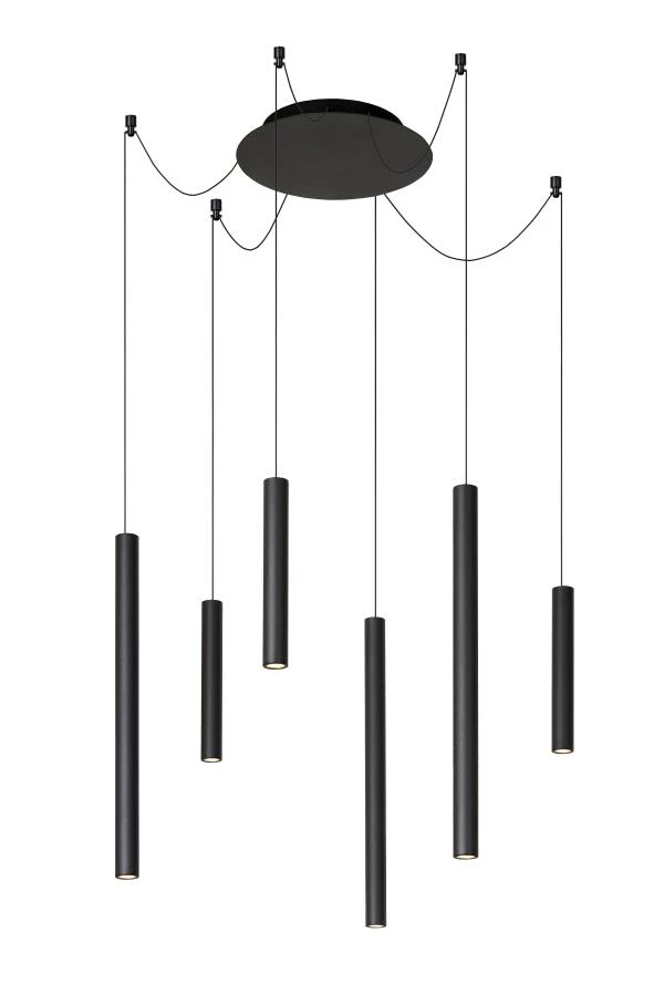 Lucide LORENZ - Hanglamp - LED Dimb. - 6x0,7W 3000K - Zwart - aan