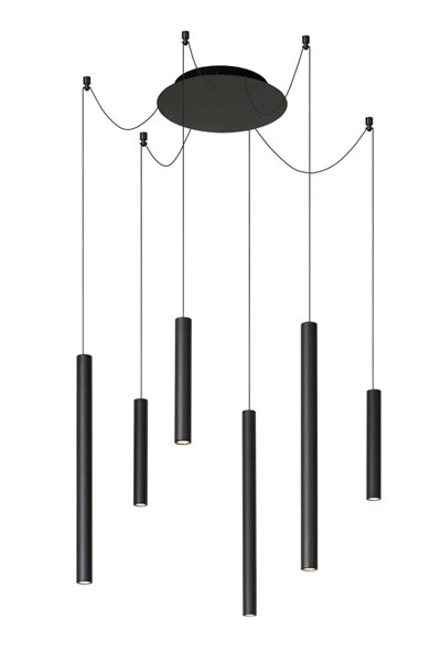 Lucide LORENZ - Lámpara colgante - Ø 120 cm - LED Regul. - 6x4W 3000K - Negro