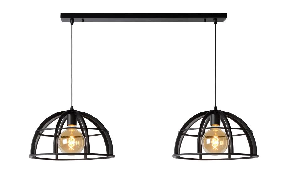 Lucide DIKRA - Hanglamp - 2xE27 - Zwart - aan