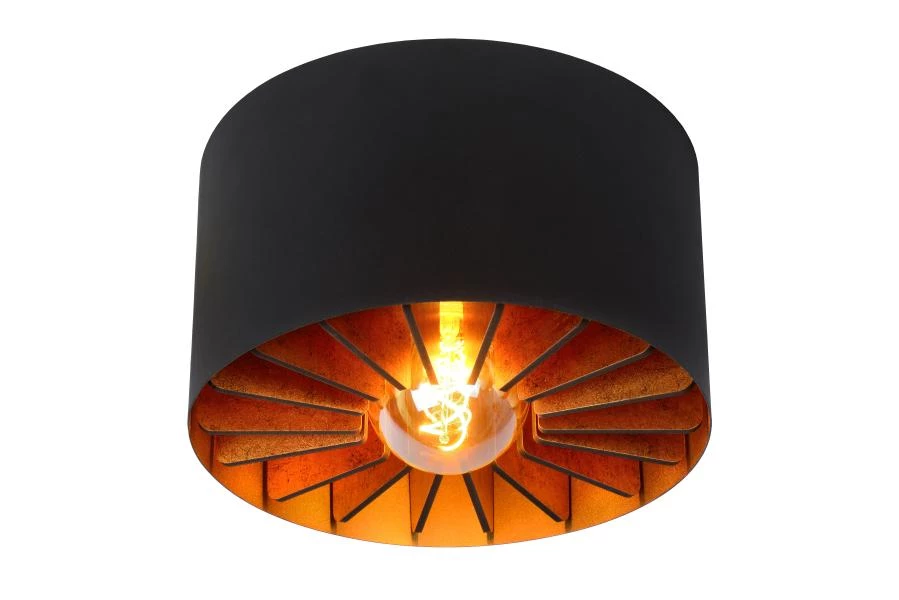 Lucide ZIDANE - Lámpara de techo - Ø 30 cm - 1xE27 - Negro - encendido