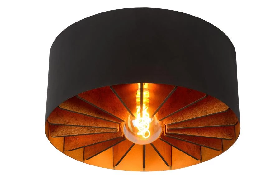Lucide ZIDANE - Lámpara de techo - Ø 40 cm - 1xE27 - Negro - encendido