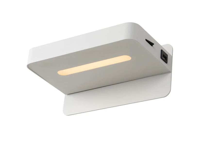 Lucide ATKIN - Lampe de chevet - LED - 1x6W 3000K - Point rechargement USB - Blanc - allumé 1