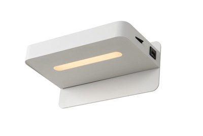 Lucide ATKIN - Bedlamp - LED - 1x6W 3000K - Met USB oplaadpunt - Wit