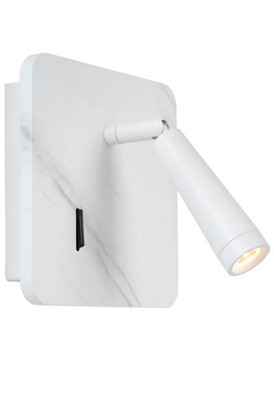 Lucide OREGON - Bedlamp - LED - 1x4W 3000K - Met USB oplaadpunt - Wit