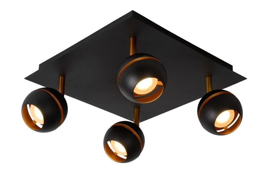 Lucide BINARI - Plafondspot - LED - 4x4,5W 2700K - Zwart - aan