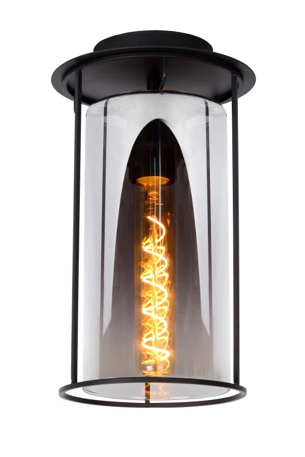 Lucide DOUNIA - Plafonnière - Ø 17 cm - 1xE27 - Zwart - aan
