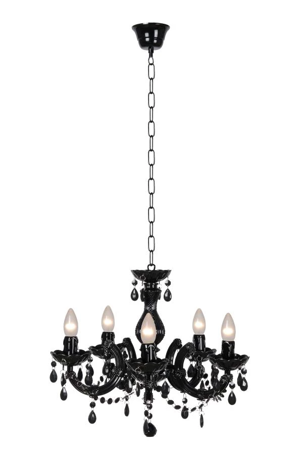 Lucide ARABESQUE - Kroonluchter - Ø 45 cm - 5xE14 - Zwart - aan