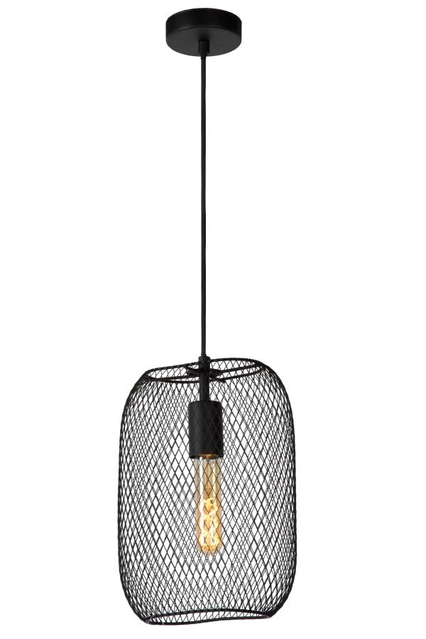 Lucide MESH - Hanglamp - 1xE27 - Zwart - aan