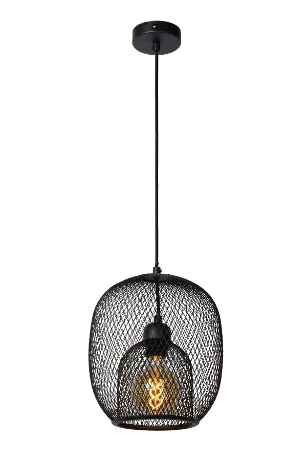 Lucide JERREL - Hanglamp - Ø 25 cm - 1xE27 - Zwart - aan