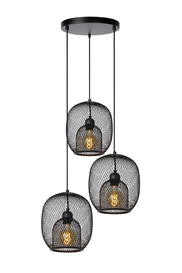Lucide JERREL - Hanglamp - Ø 51 cm - 3xE27 - Zwart - aan