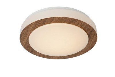 Lucide DIMY - Flush ceiling light Bathroom - Ø 28,6 cm - LED Dim. - 1x12W 3000K - IP21 - 3 StepDim - Wood