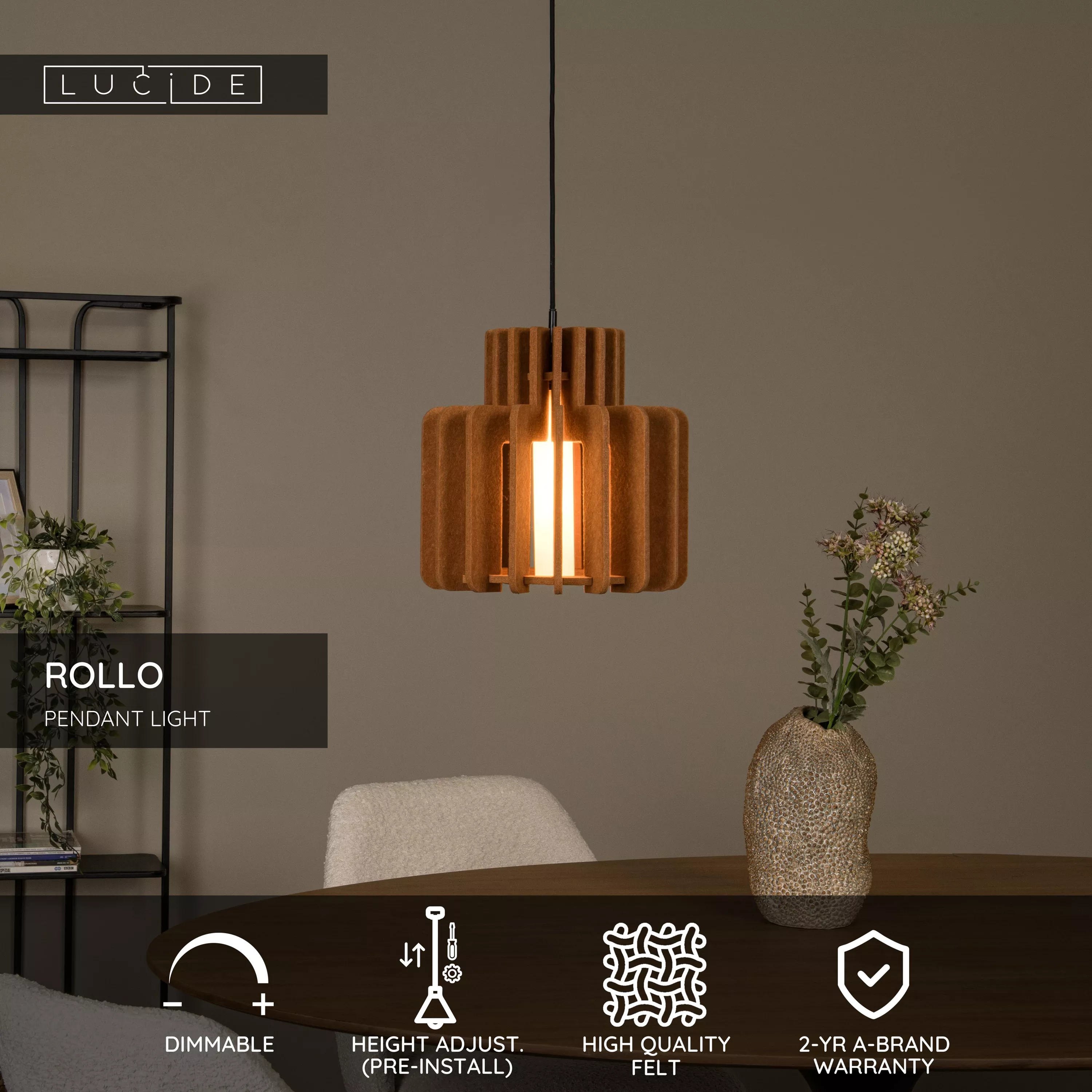 Lucide ROLLO - Pendant light - 1xE27 - Terracotta