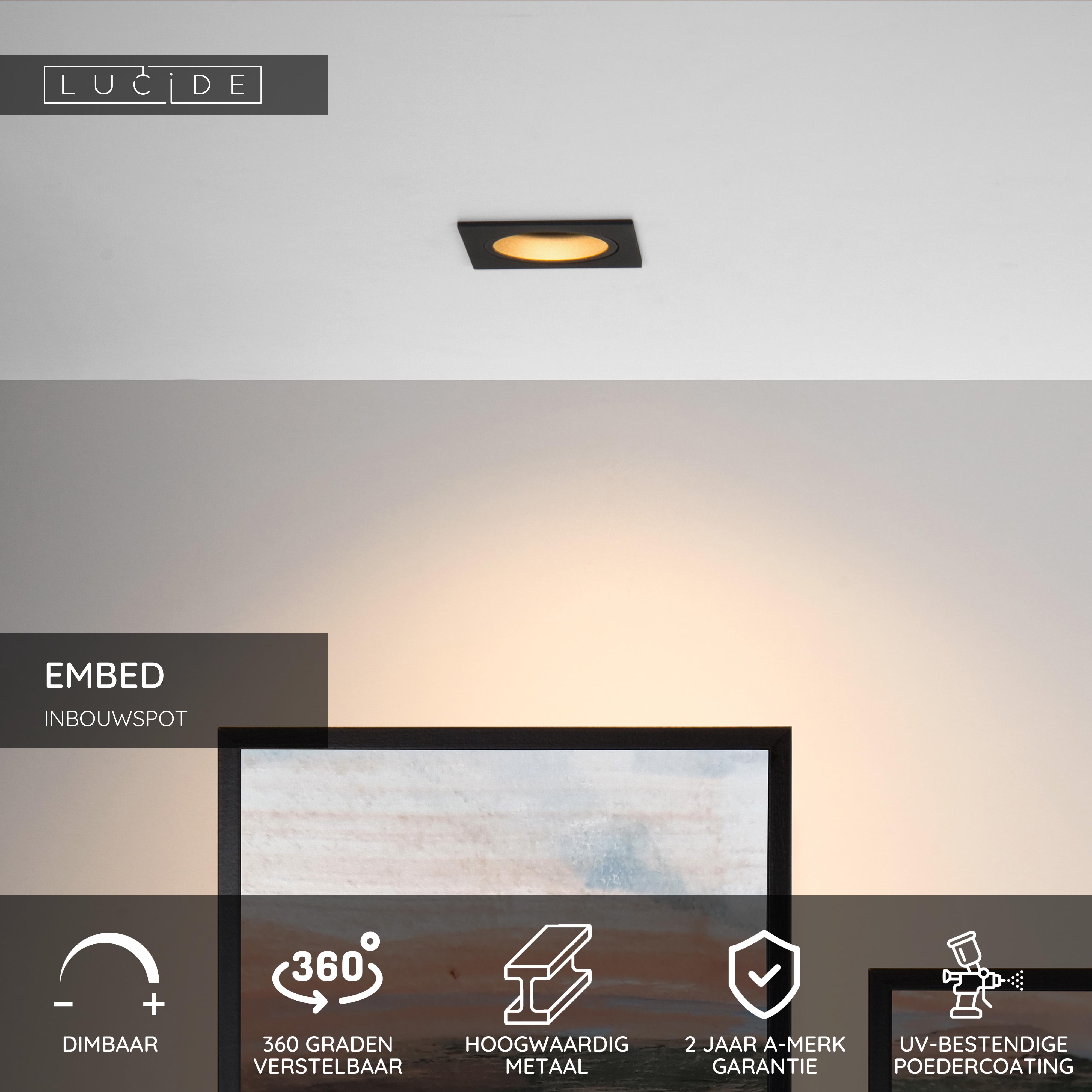 LUCIDE EMBED Einbaustrahler – Ø 9,1 Cm, 1x GU10, Schwarz, Dreh- Und Neigbar, Für LED, Dimmbar