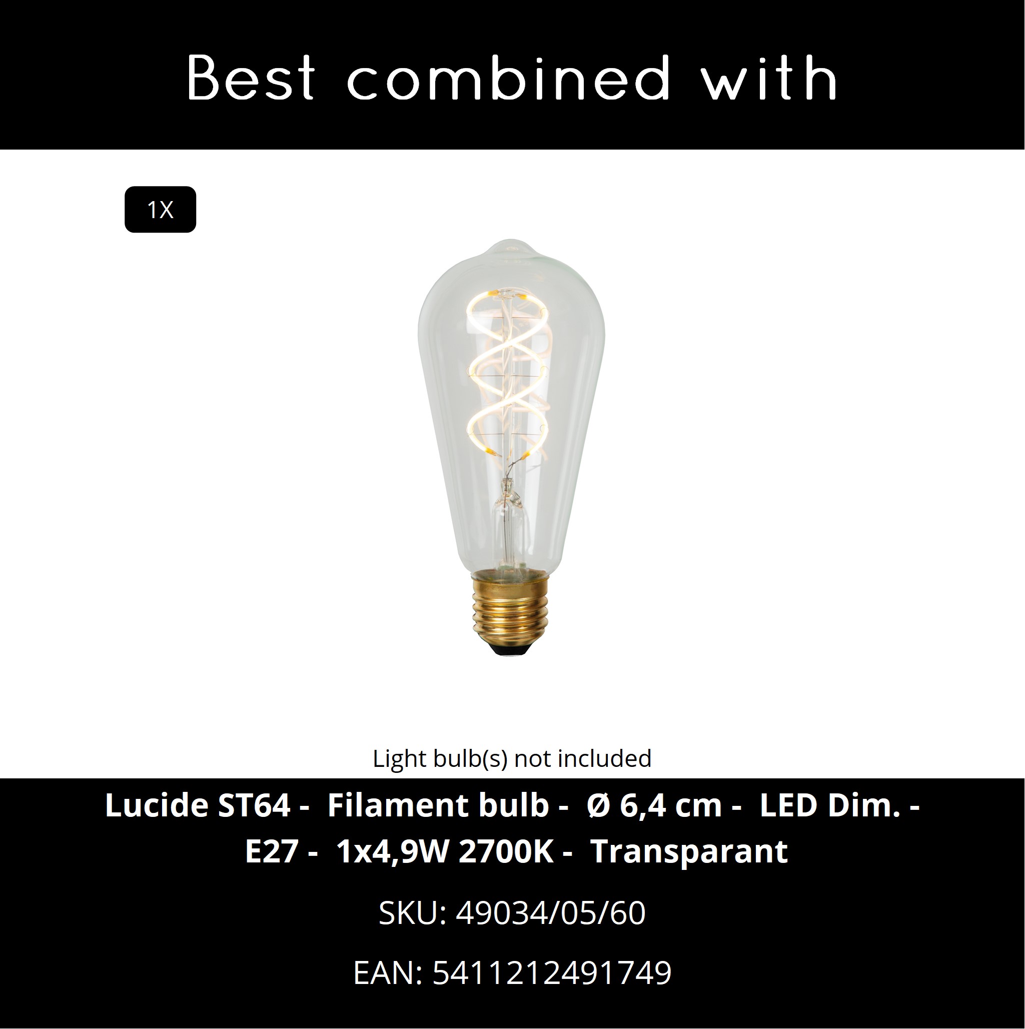 Lucide OTTELIEN - Wandlamp - 17,7 cm - 1xE27 - Zwart kopen? Groot