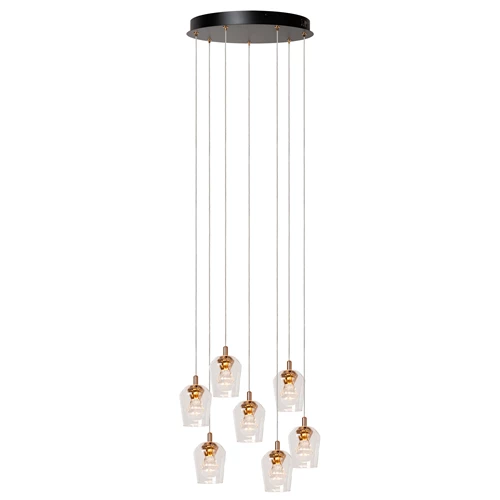 Lucide BERLIANE - Lámpara colgante - Ø 39 cm - LED Regul. - 7x4W 2700K - Con módulo LED reemplazable - Transparente | Essential - encendido