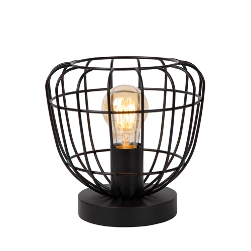 Lucide FILOX - Tafellamp - Ø 20 cm - 1xE27 - Zwart - aangezet