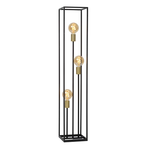 Lucide RUBEN - Vloerlamp - 3xE27 - Zwart - aangezet
