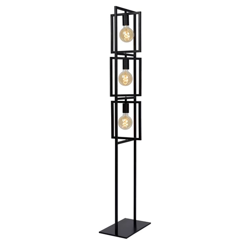 Lucide LUUK - Lámpara de suelo - 3xE27 - Negro - encendido