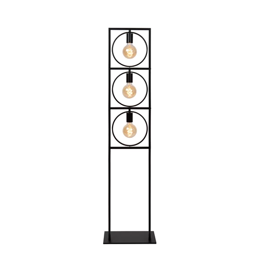 Lucide SUUS - Vloerlamp - 3xE27 - Zwart - aangezet