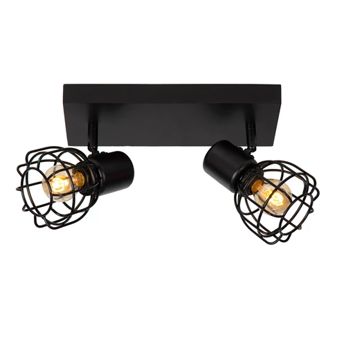 Lucide FILOX - Plafondspot - 2xE14 - Zwart - aangezet