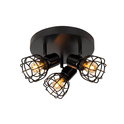 Lucide FILOX - Plafondspot - Ø 25 cm - 3xE14 - Zwart - aangezet