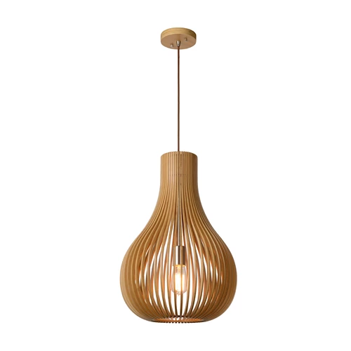 Lucide BODO - Pendant light - Ø 38 cm - 1xE27 - Light wood - turned on 2