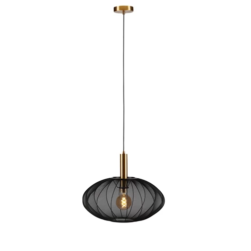 Lucide CORINA - Pendelleuchten - Ø 50 cm - 1xE27 - Schwarz - eingeschaltet