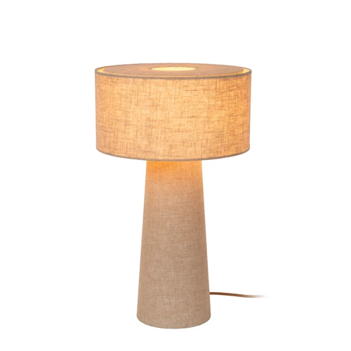 Lucide LEEROY - Tafellamp - Ø 30 cm - 1xE27 - Taupe - aangezet 1
